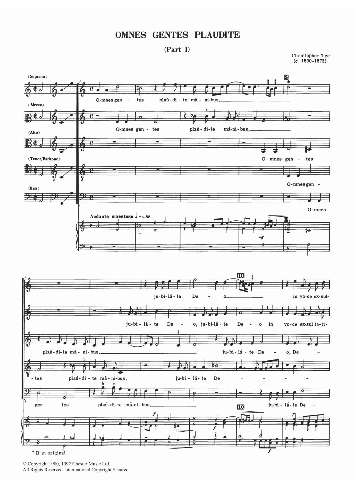 Download Christopher Tye Omnes Gentes Plaudite (Parts I And II) Sheet Music and learn how to play Choral SSATB PDF digital score in minutes