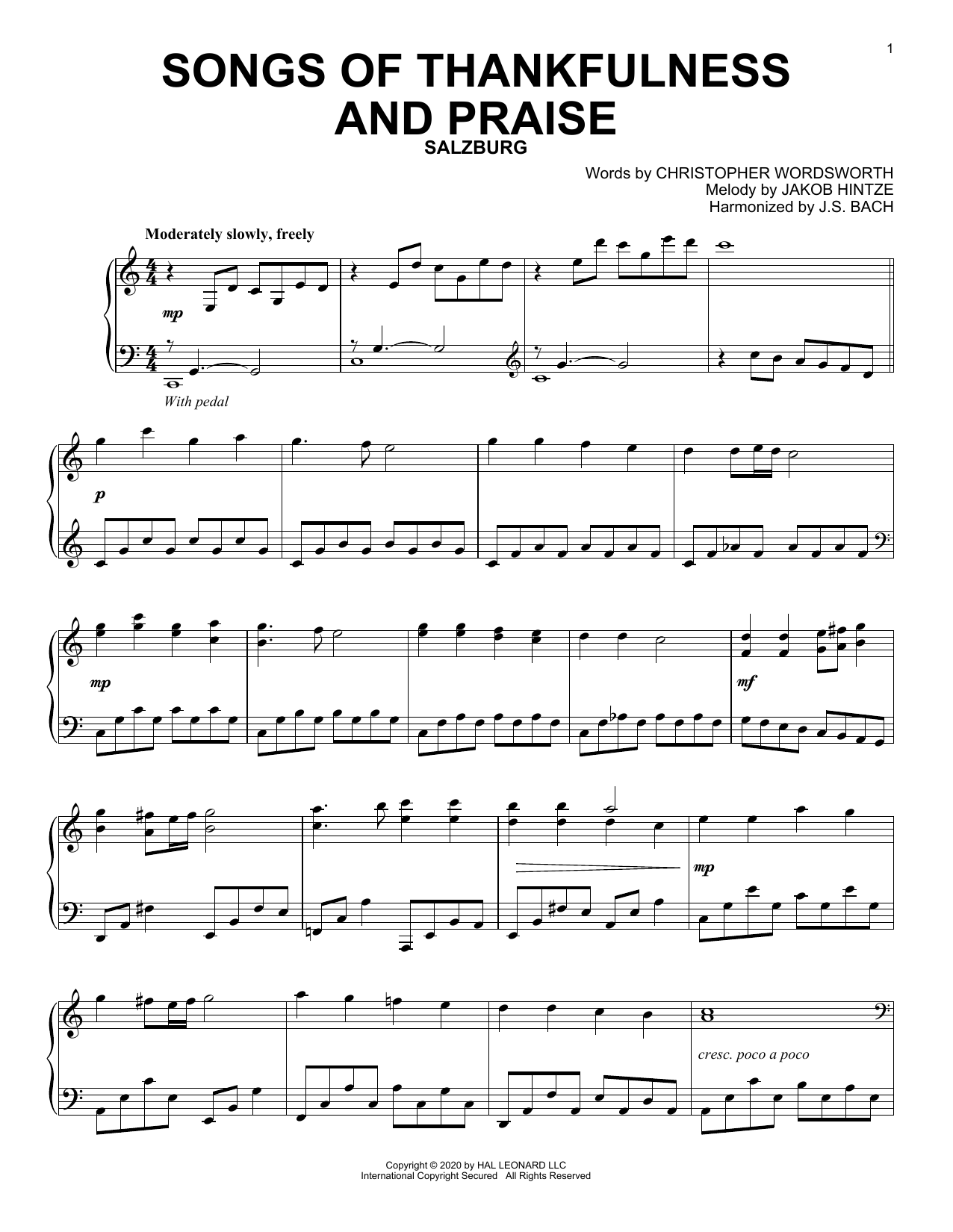 Download Christopher Wordsworth and Jakob Hintze Songs Of Thankfulness And Praise Sheet Music and learn how to play Piano Solo PDF digital score in minutes