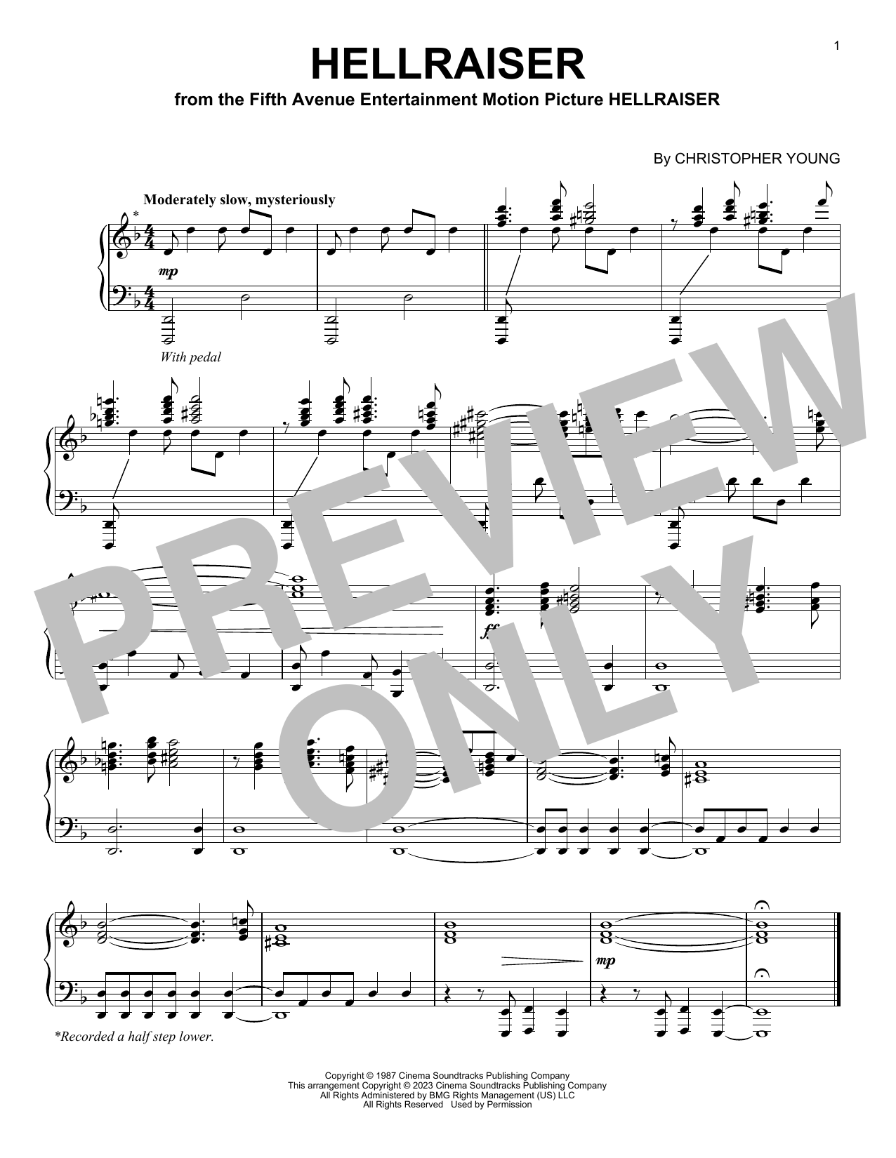 Download Christopher Young Hellraiser Sheet Music and learn how to play Piano Solo PDF digital score in minutes