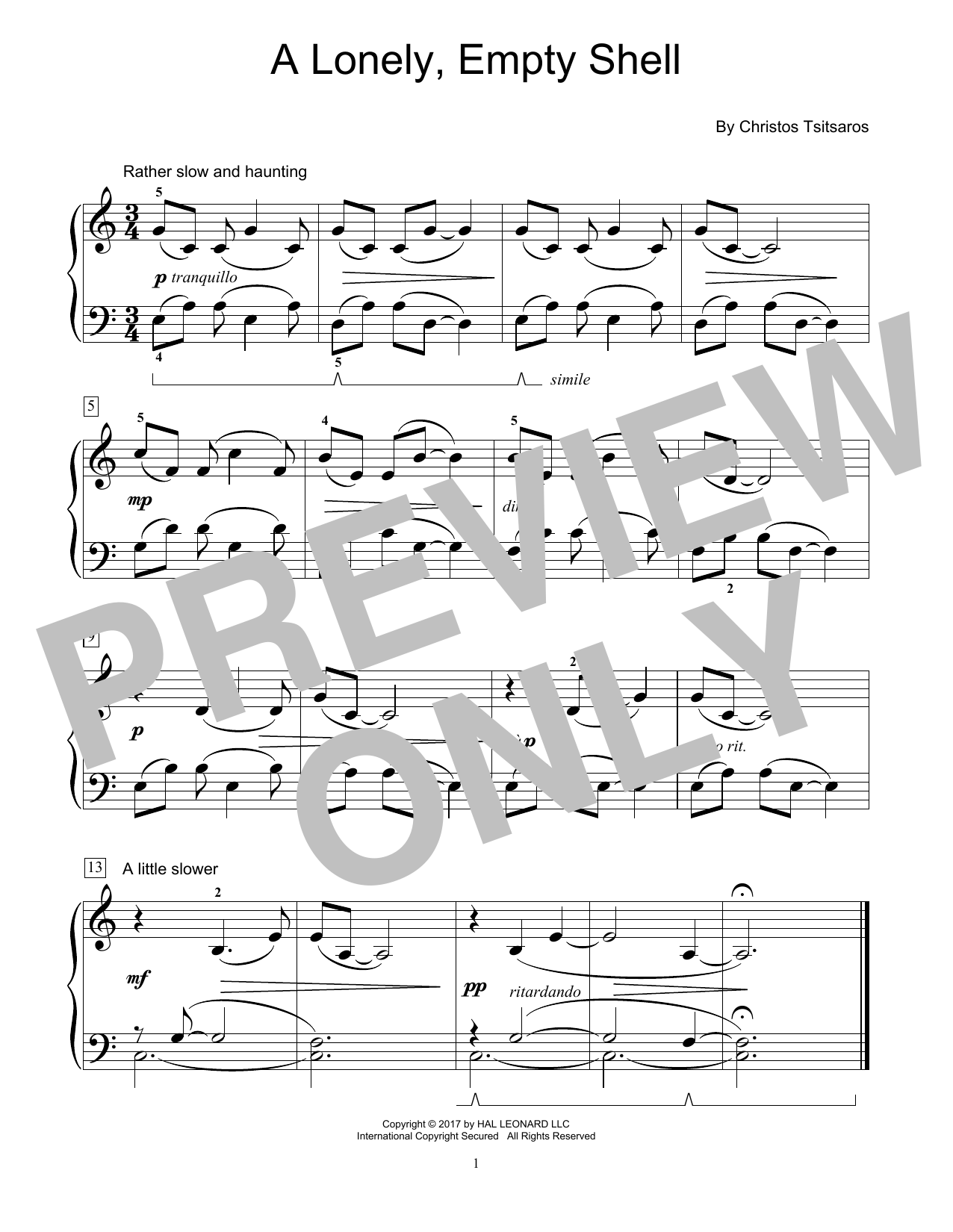 Download Christos Tsitsaros A Lonely, Empty Shell Sheet Music and learn how to play Educational Piano PDF digital score in minutes
