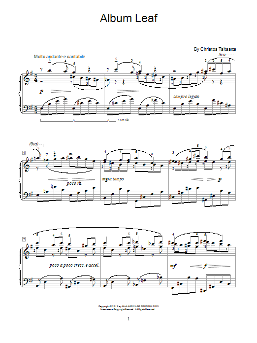 Download Christos Tsitsaros Album Leaf Sheet Music and learn how to play Easy Piano PDF digital score in minutes