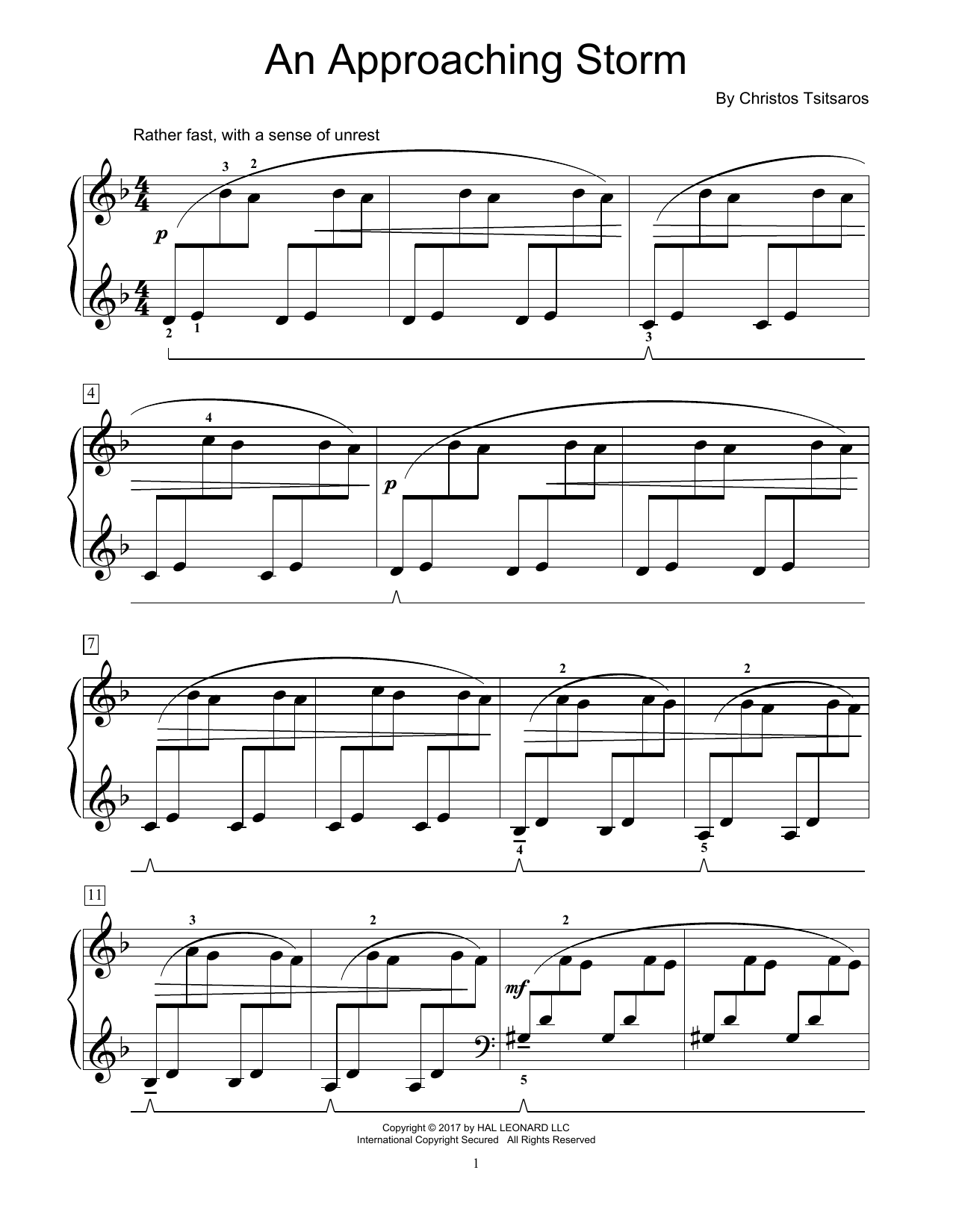 Download Christos Tsitsaros An Approaching Storm Sheet Music and learn how to play Educational Piano PDF digital score in minutes