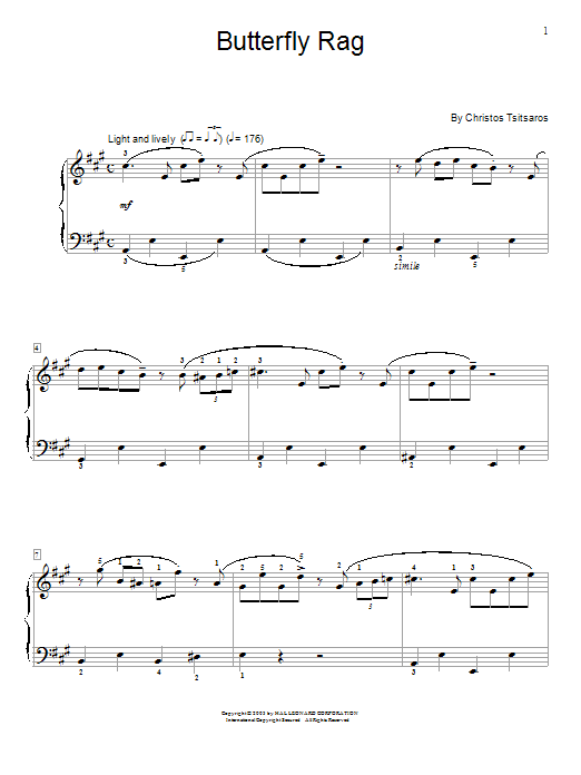Download Christos Tsitsaros Butterfly Rag Sheet Music and learn how to play Easy Piano PDF digital score in minutes