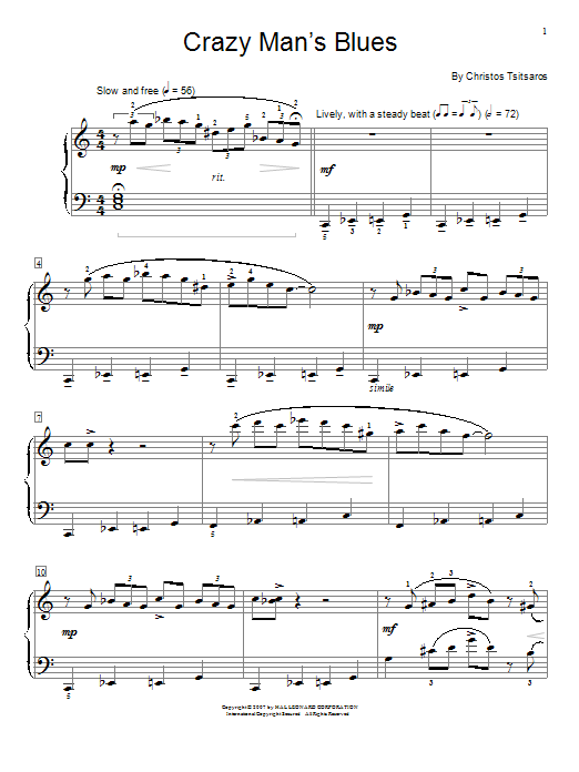 Download Christos Tsitsaros Crazy Man's Blues Sheet Music and learn how to play Easy Piano PDF digital score in minutes