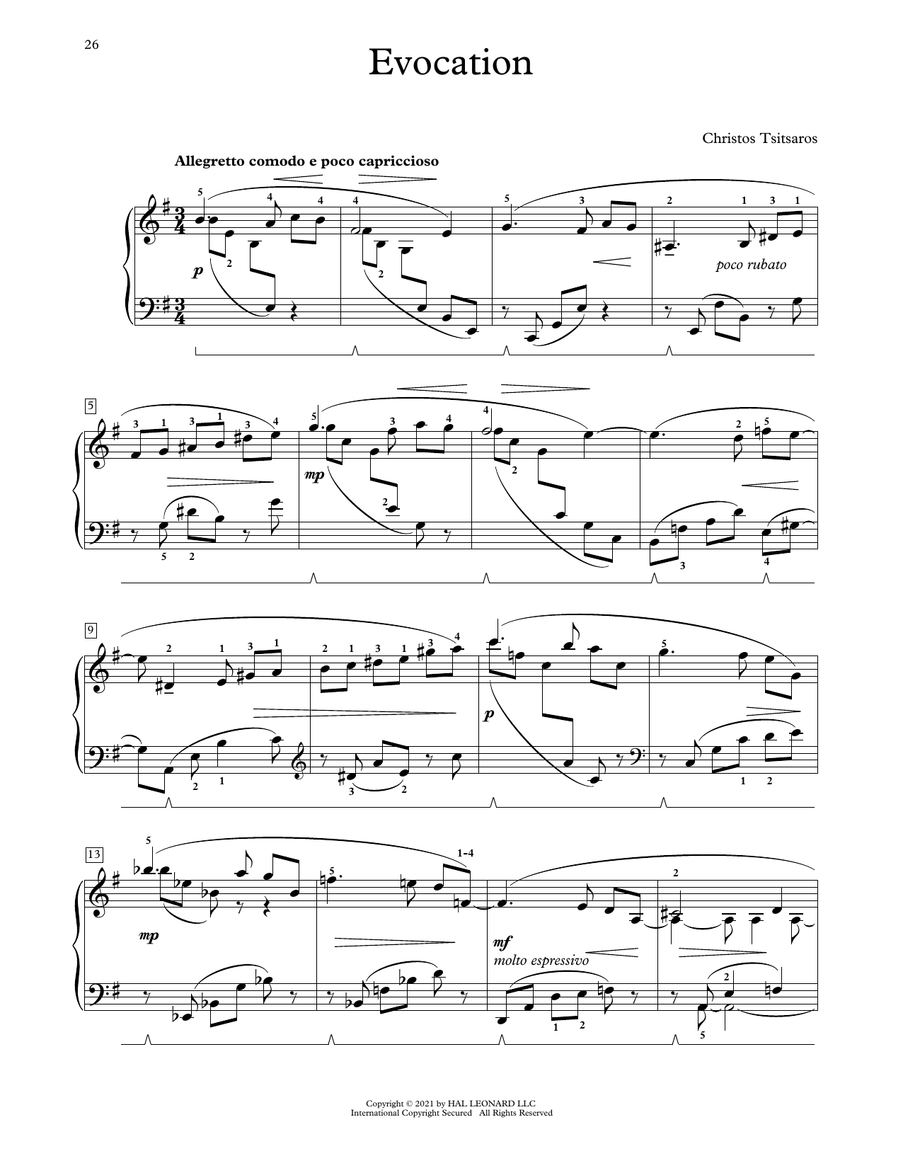 Download Christos Tsitsaros Evocation Sheet Music and learn how to play Educational Piano PDF digital score in minutes