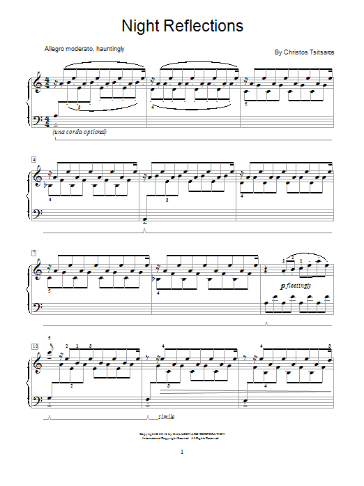 Download Christos Tsitsaros Night Reflections Sheet Music and learn how to play Easy Piano PDF digital score in minutes