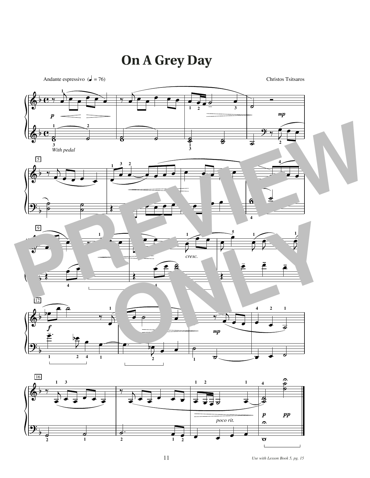 Download Christos Tsitsaros On A Grey Day Sheet Music and learn how to play Educational Piano PDF digital score in minutes
