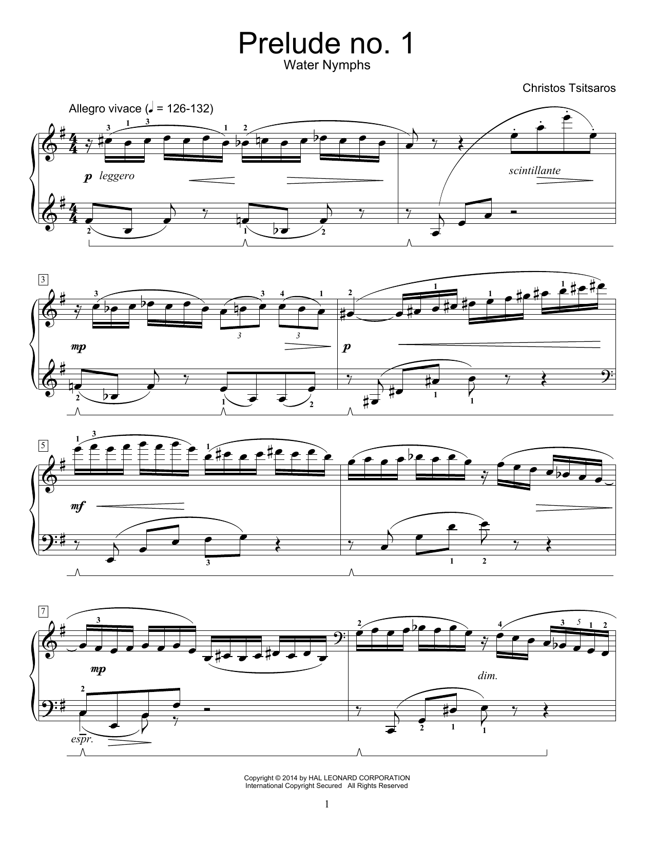 Download Christos Tsitsaros Prelude No. 1 - Water Nymphs Sheet Music and learn how to play Easy Piano PDF digital score in minutes