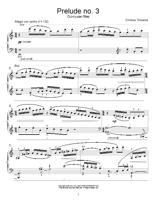 Download Christos Tsitsaros Prelude No. 3 - Dionysian Rites Sheet Music and learn how to play Easy Piano PDF digital score in minutes