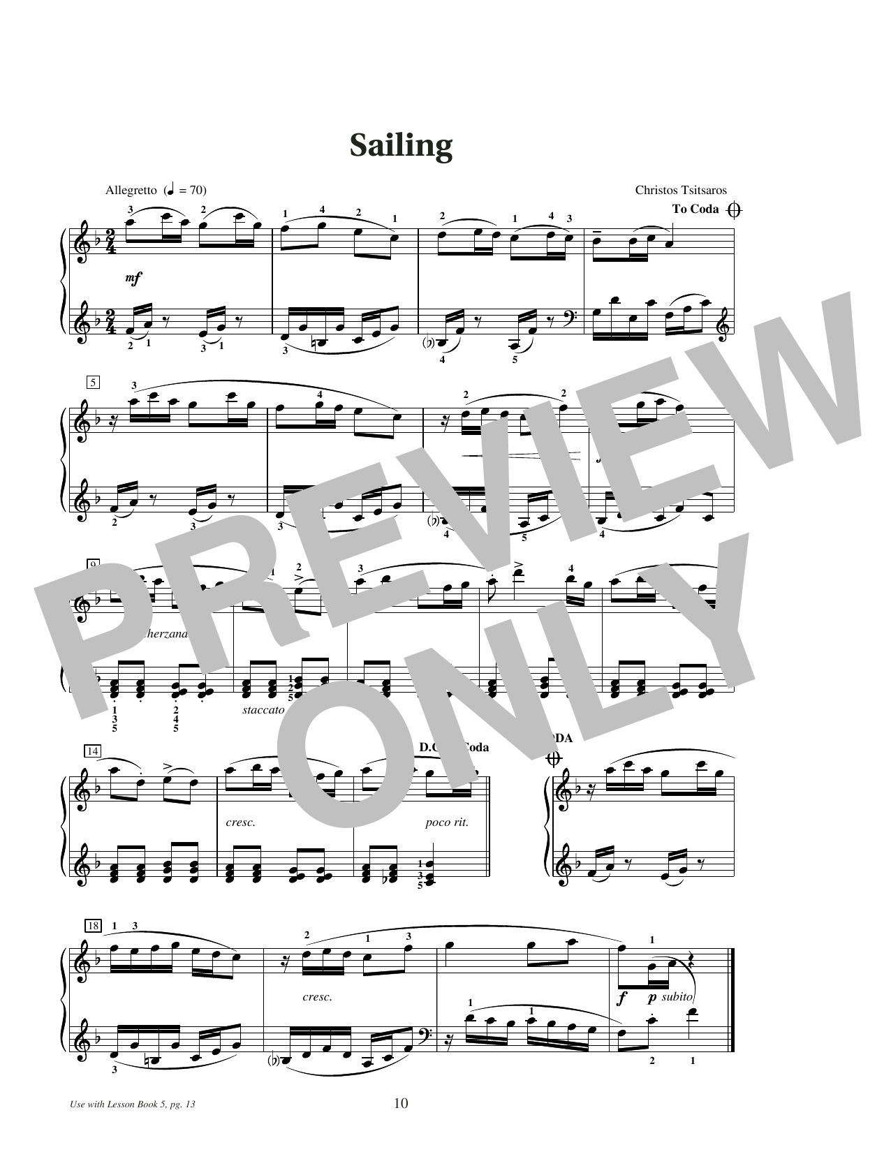 Download Christos Tsitsaros Sailing Sheet Music and learn how to play Educational Piano PDF digital score in minutes