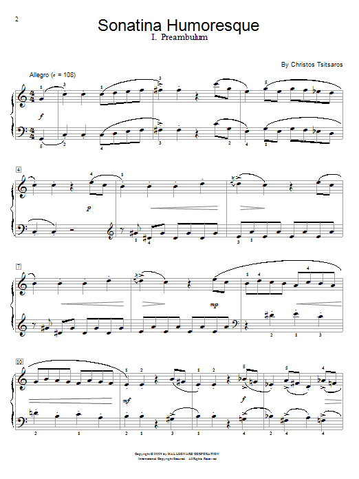 Download Christos Tsitsaros Sonatina Humoresque Sheet Music and learn how to play Easy Piano PDF digital score in minutes