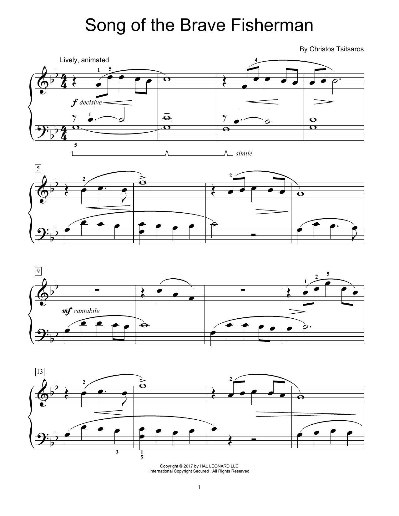 Download Christos Tsitsaros Song Of The Brave Fisherman Sheet Music and learn how to play Educational Piano PDF digital score in minutes