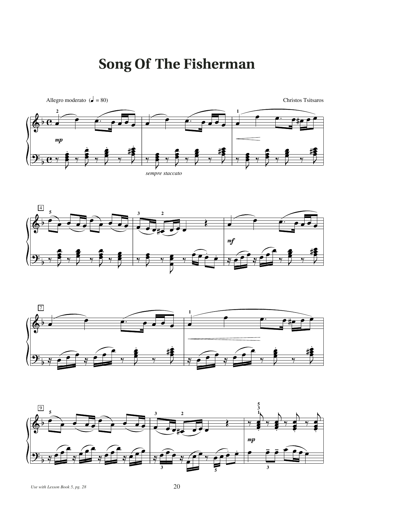 Download Christos Tsitsaros Song Of The Fisherman Sheet Music and learn how to play Educational Piano PDF digital score in minutes