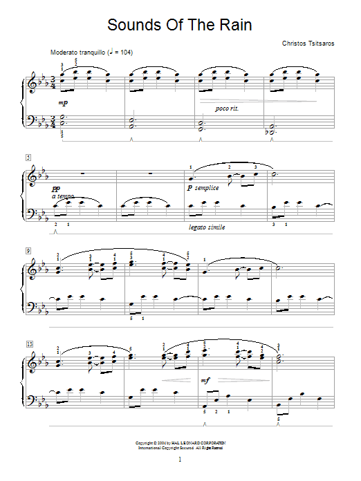 Download Christos Tsitsaros Sounds Of The Rain Sheet Music and learn how to play Easy Piano PDF digital score in minutes