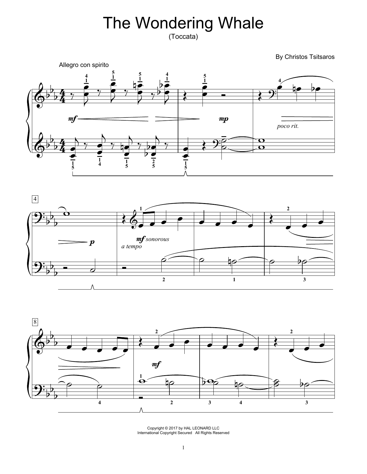 Download Christos Tsitsaros The Wondering Whale (Toccata) Sheet Music and learn how to play Educational Piano PDF digital score in minutes