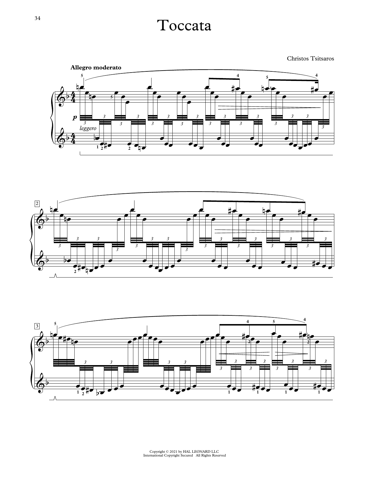 Download Christos Tsitsaros Toccata Sheet Music and learn how to play Educational Piano PDF digital score in minutes