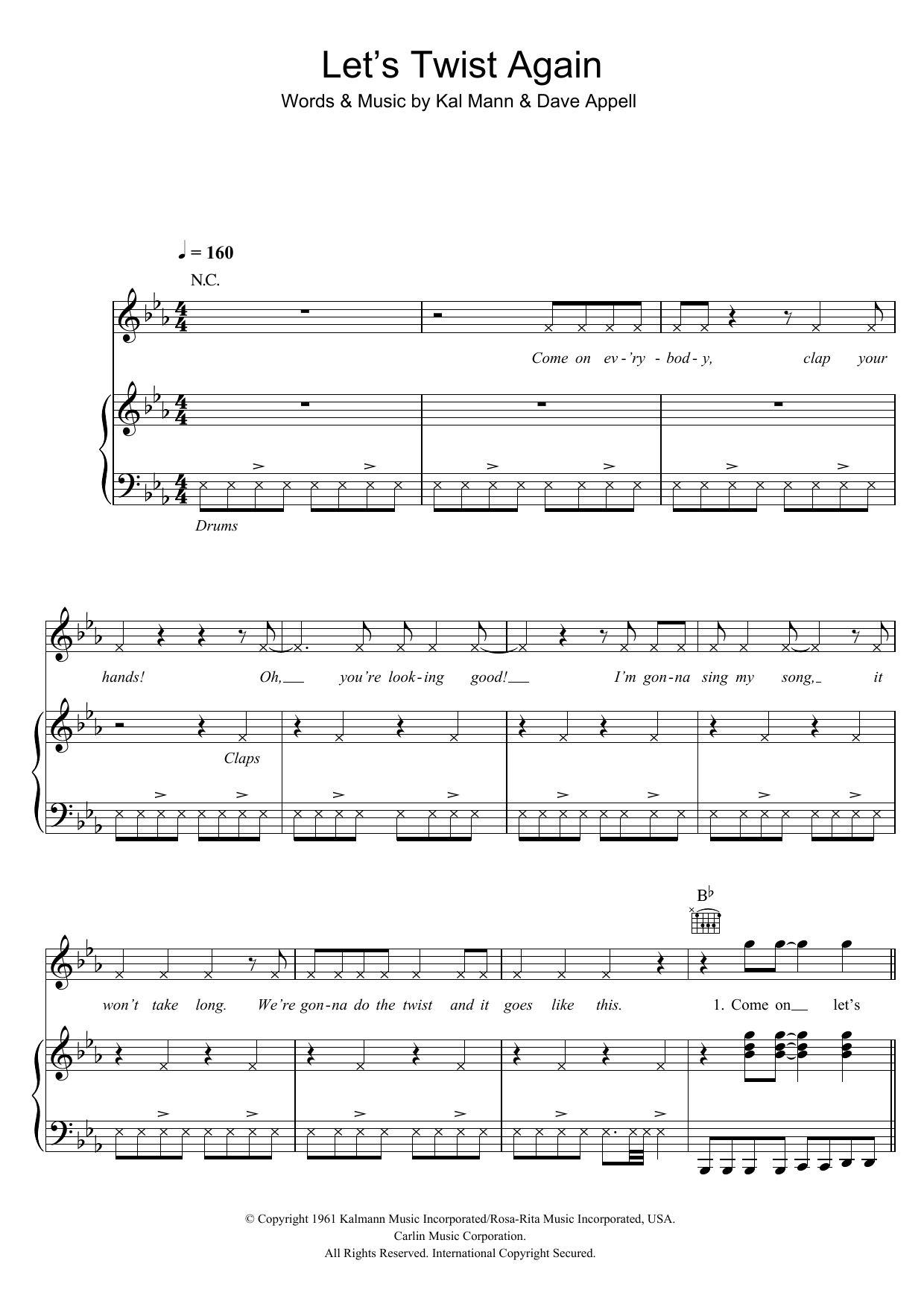 Download Chubby Checker Let's Twist Again Sheet Music and learn how to play Piano, Vocal & Guitar (Right-Hand Melody) PDF digital score in minutes