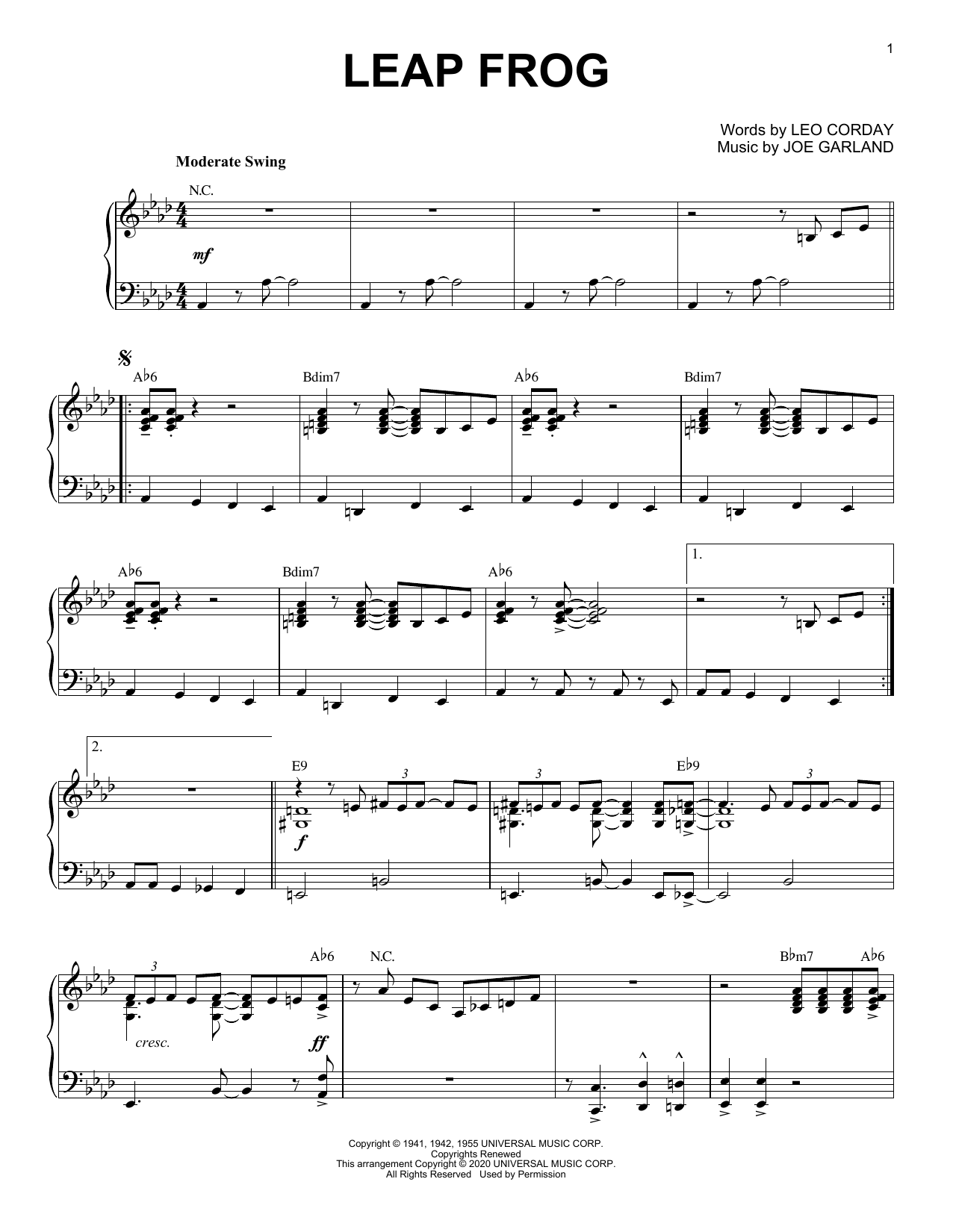 Download Chuck Alaimo Quartet Leap Frog [Jazz version] (arr. Brent Edstrom) Sheet Music and learn how to play Piano Solo PDF digital score in minutes