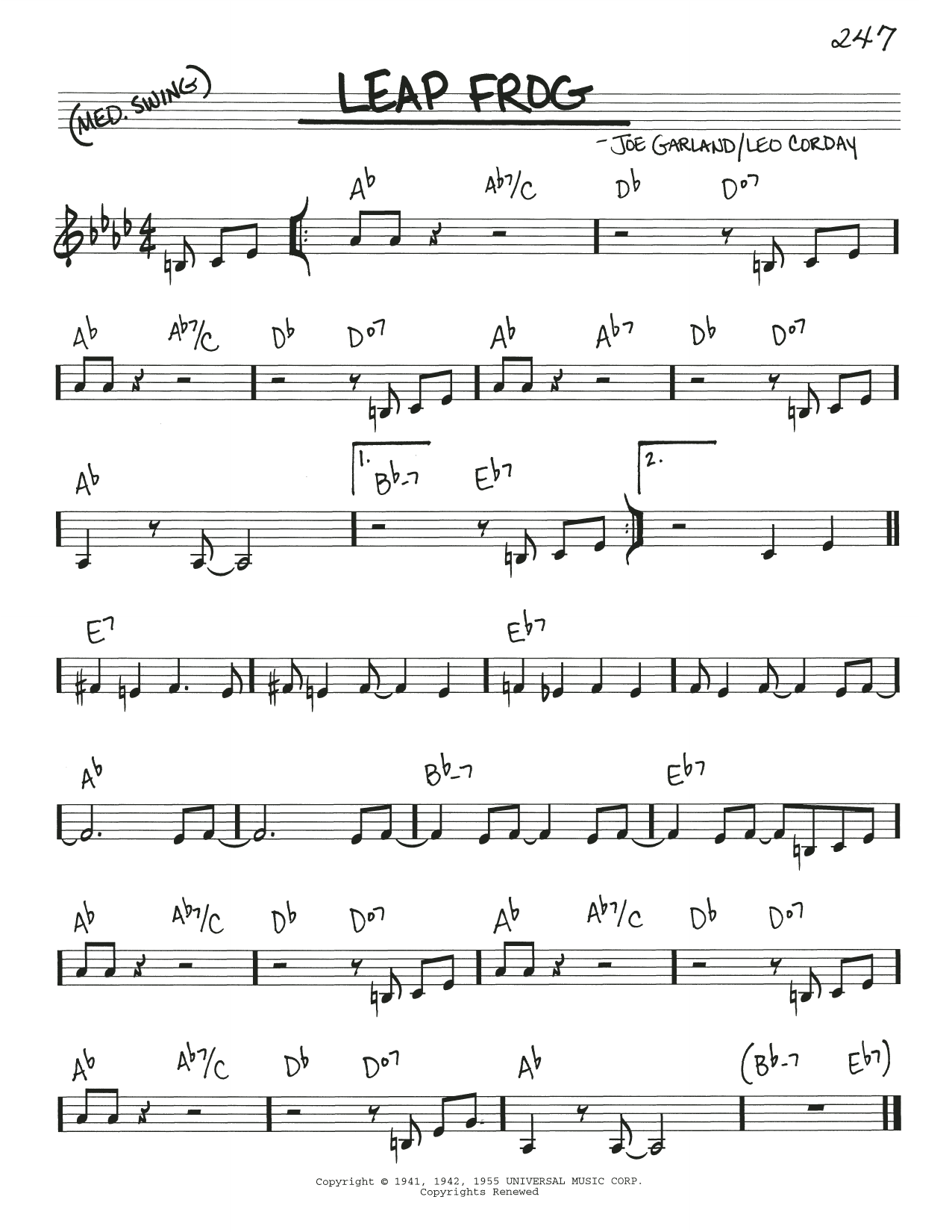Download Chuck Alaimo Quartet Leap Frog Sheet Music and learn how to play Real Book – Melody & Chords PDF digital score in minutes
