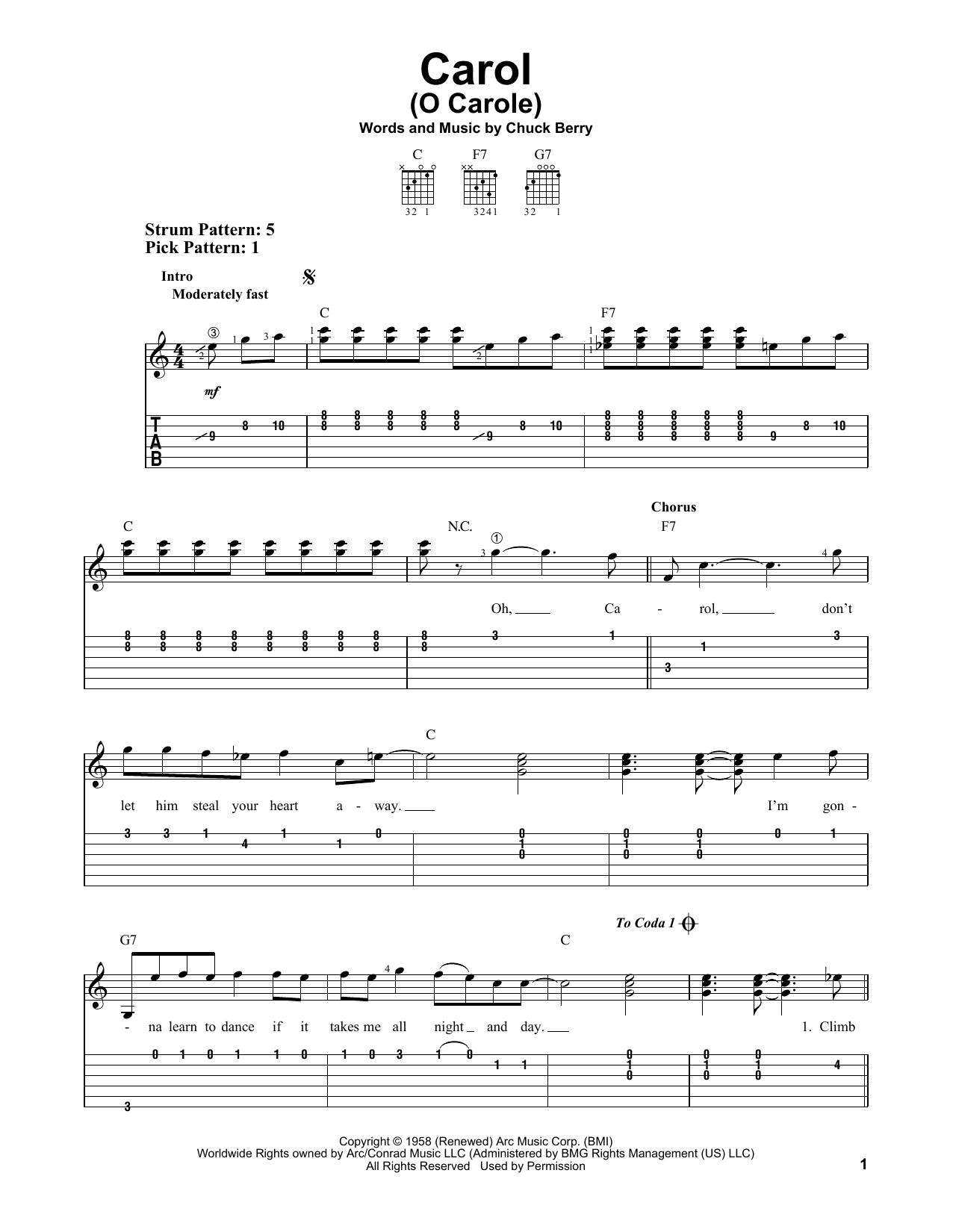 Download Chuck Berry Carol (O Carole) Sheet Music and learn how to play Easy Guitar Tab PDF digital score in minutes