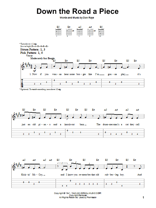 Download Chuck Berry Down The Road A Piece Sheet Music and learn how to play Easy Guitar Tab PDF digital score in minutes