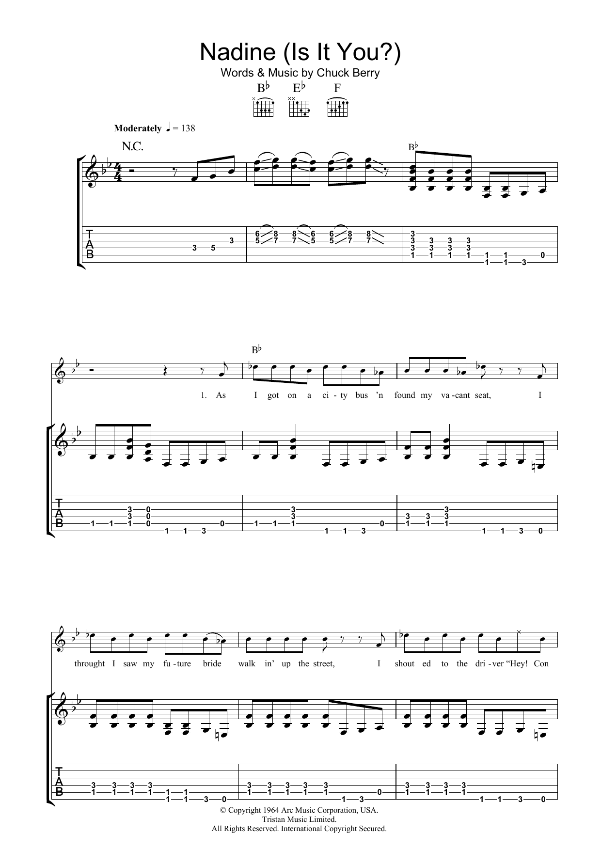 Download Chuck Berry Nadine (Is It You) Sheet Music and learn how to play Lyrics & Chords PDF digital score in minutes