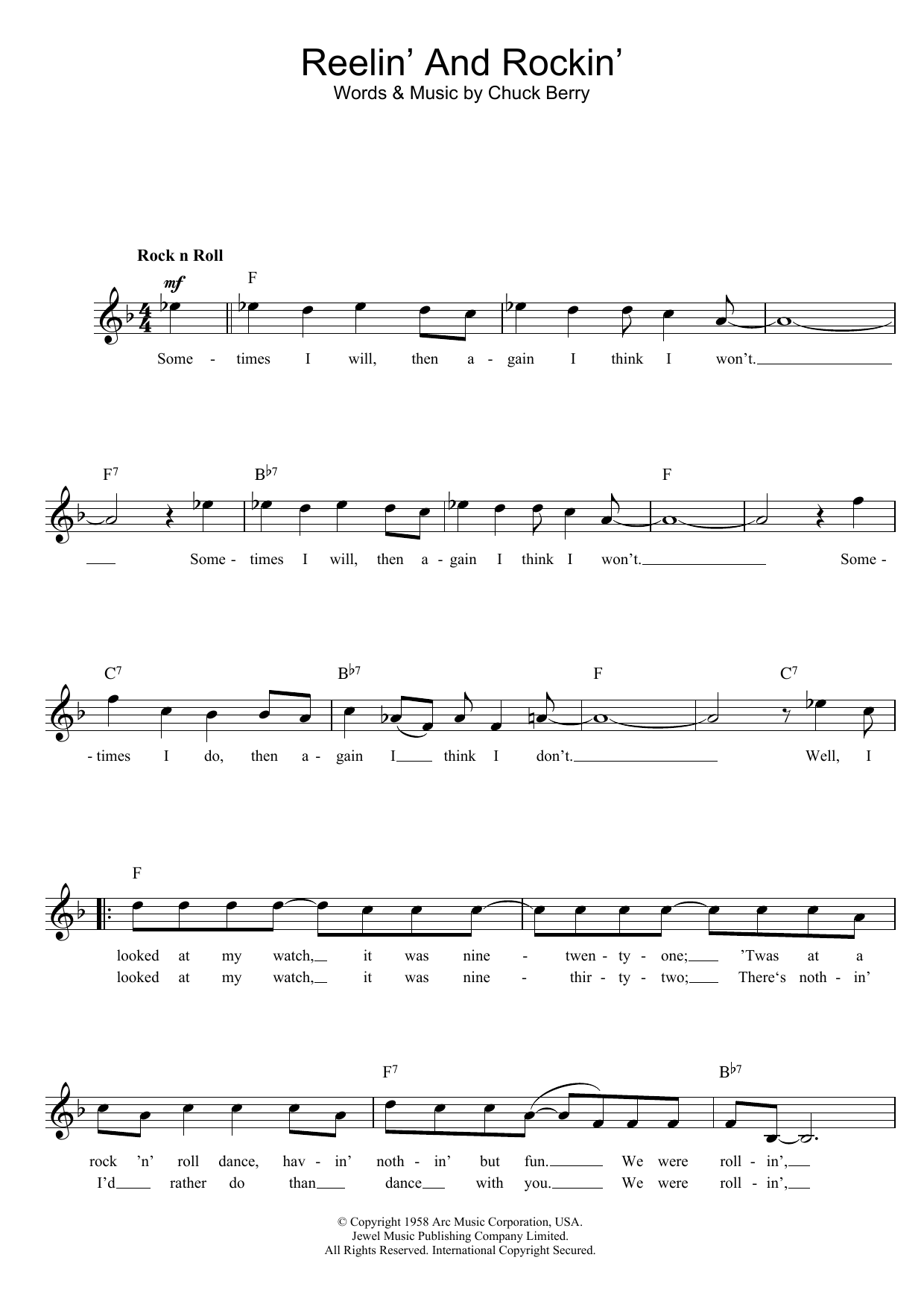 Download Chuck Berry Reelin' And Rockin' Sheet Music and learn how to play Piano, Vocal & Guitar (Right-Hand Melody) PDF digital score in minutes