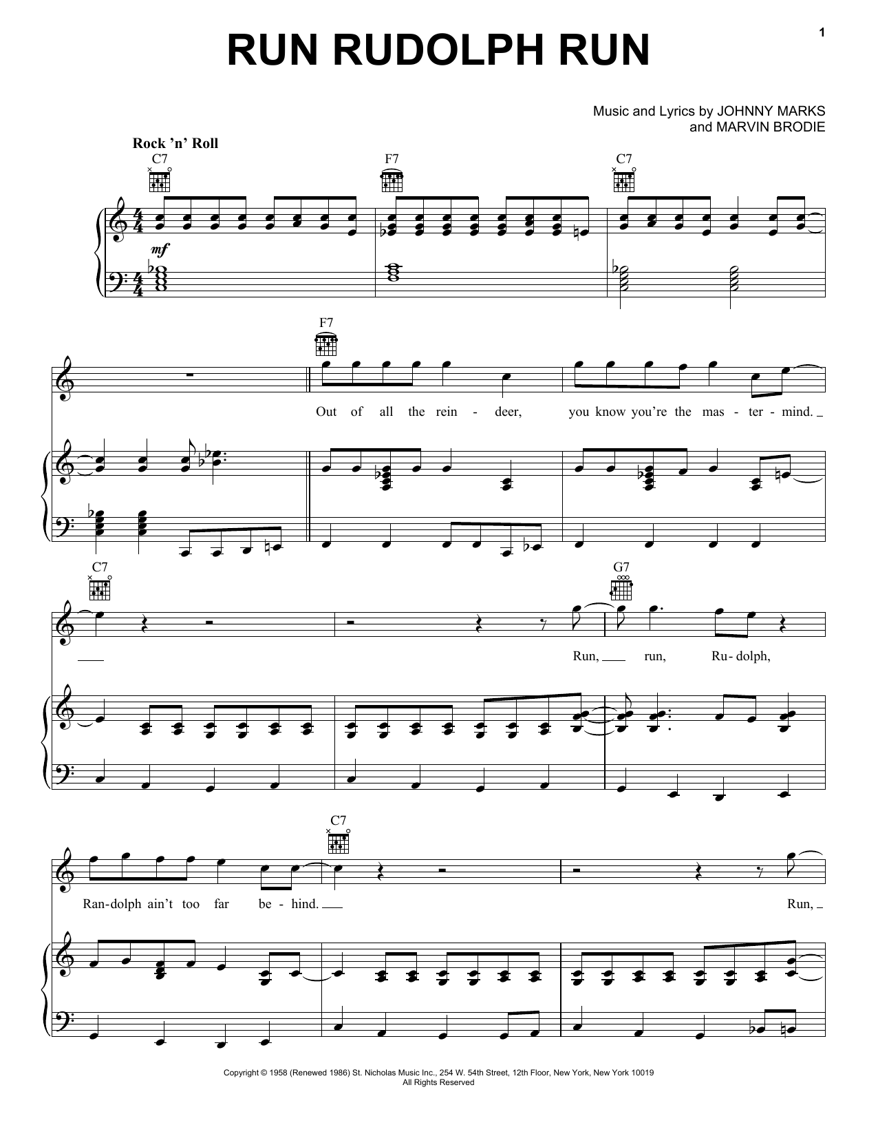 Download Chuck Berry Run Rudolph Run Sheet Music and learn how to play Very Easy Piano PDF digital score in minutes