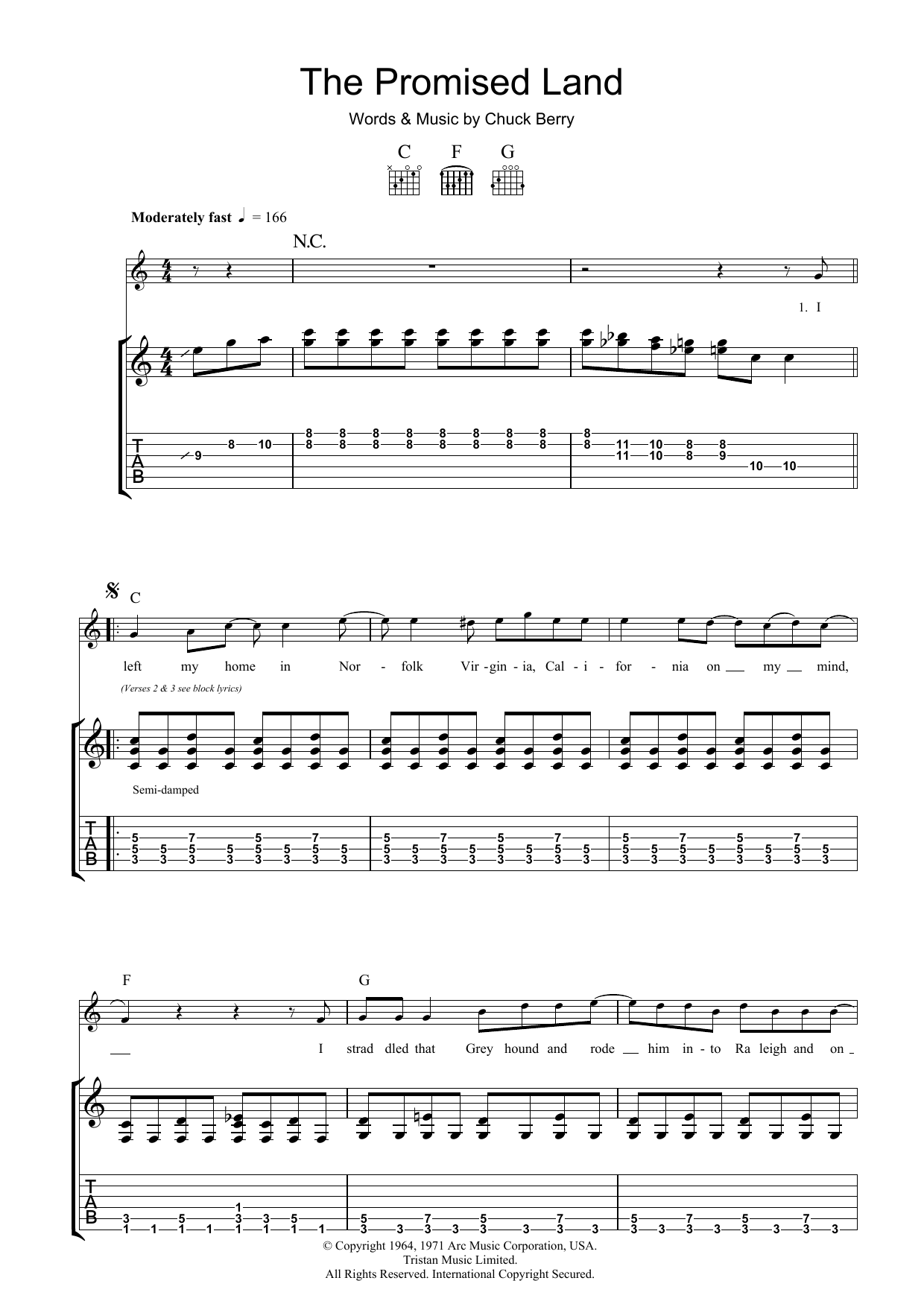 Download Chuck Berry The Promised Land Sheet Music and learn how to play Guitar Tab PDF digital score in minutes
