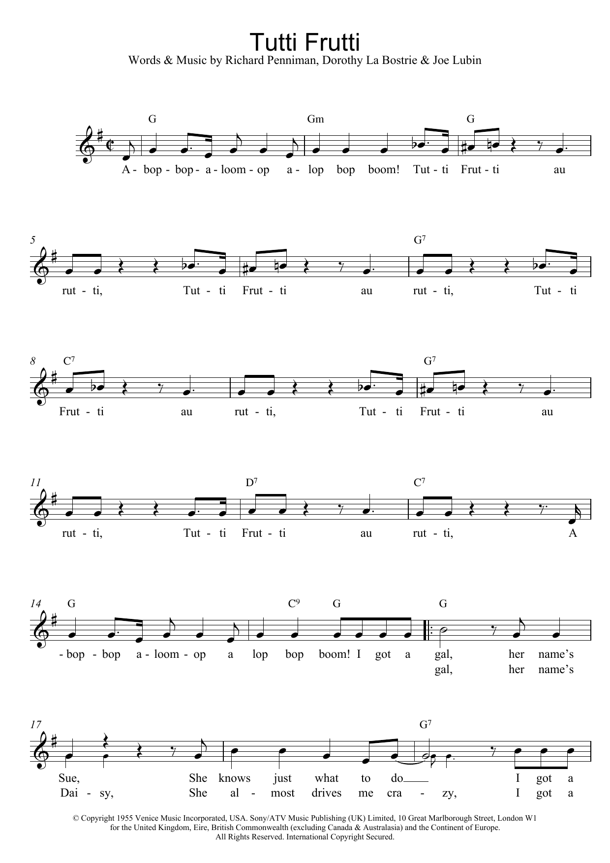 Download Chuck Berry Tutti Frutti Sheet Music and learn how to play Lead Sheet / Fake Book PDF digital score in minutes