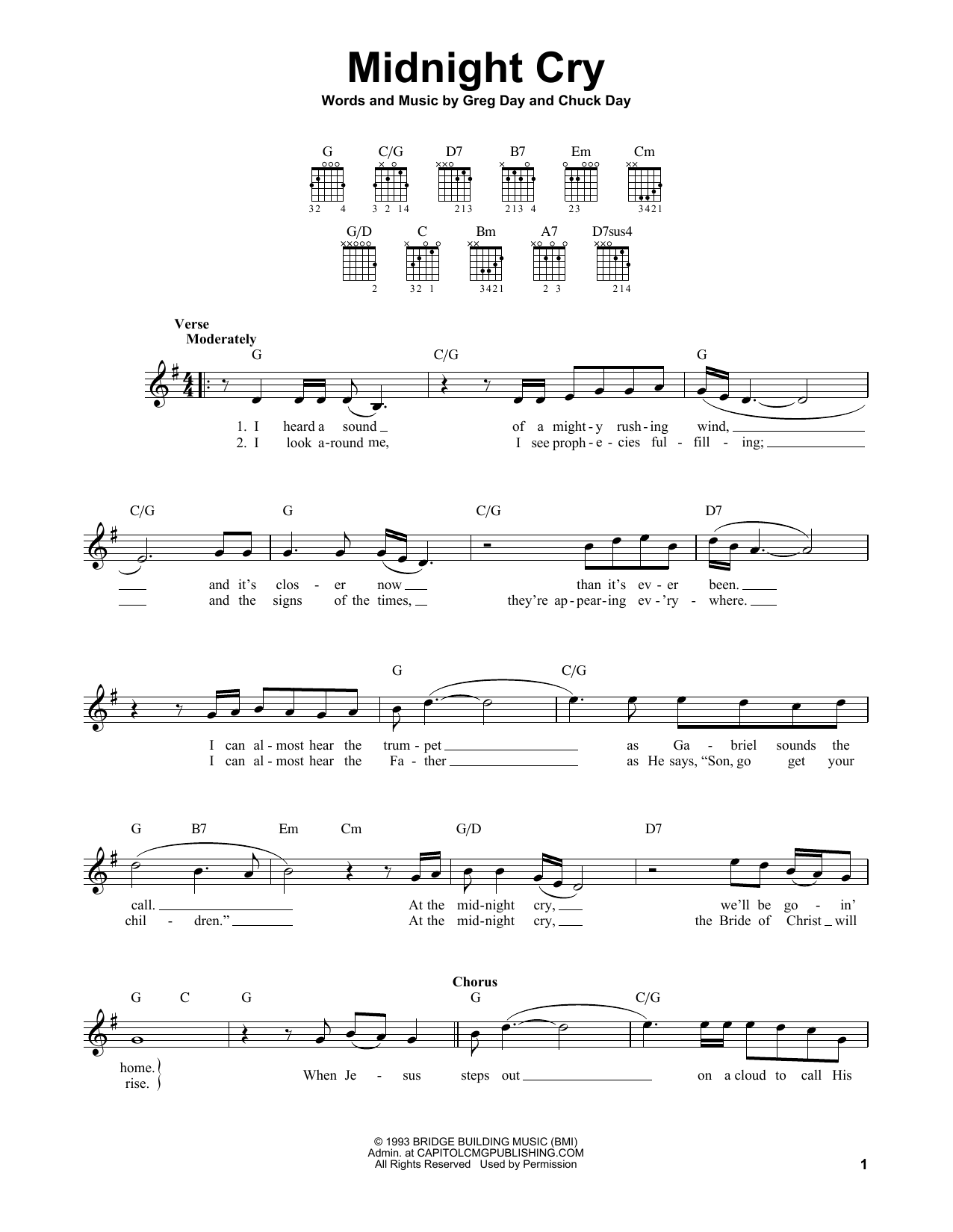 Download Chuck Day Midnight Cry Sheet Music and learn how to play Easy Guitar PDF digital score in minutes