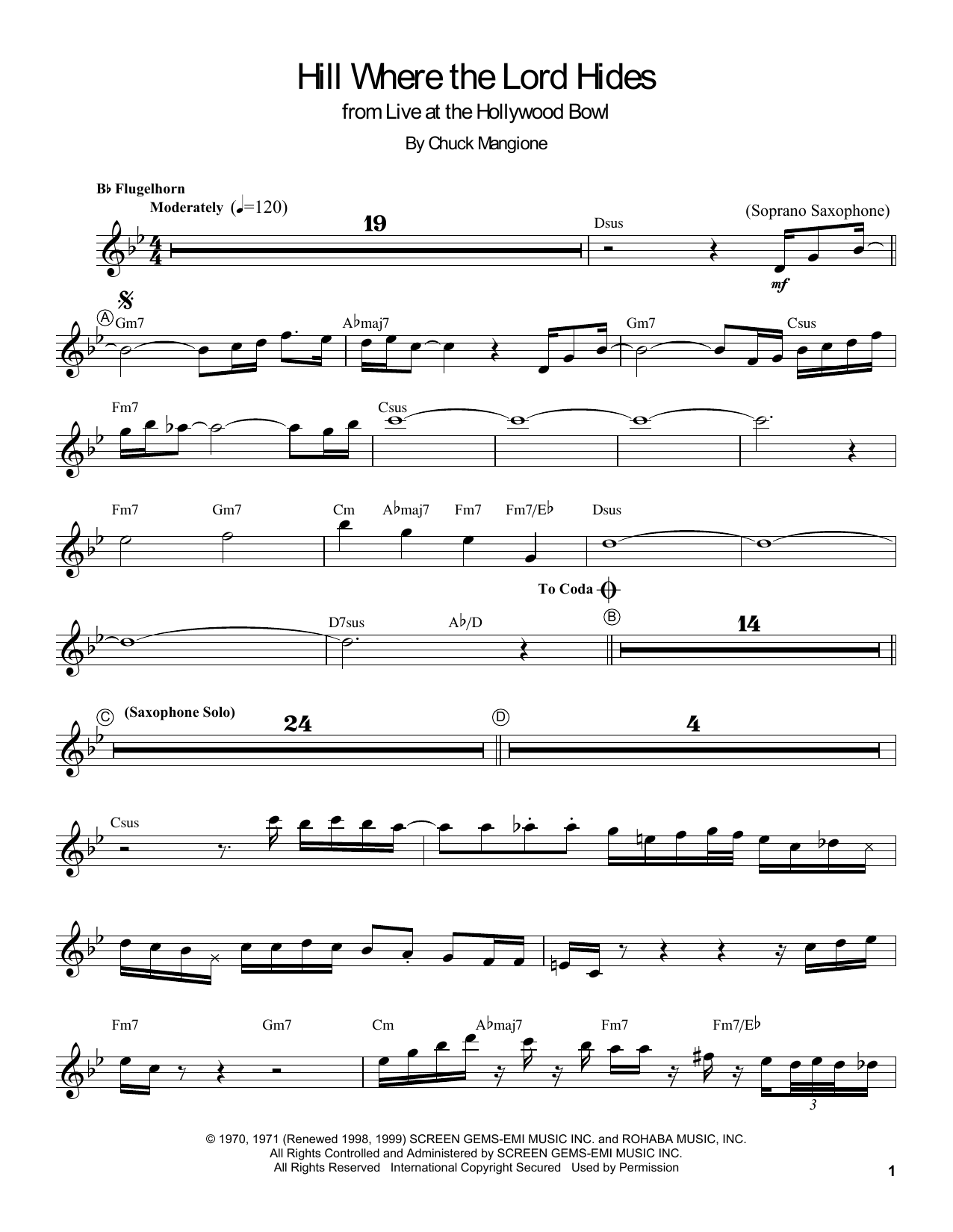 Download Chuck Mangione Hill Where The Lord Hides Sheet Music and learn how to play Trumpet Transcription PDF digital score in minutes