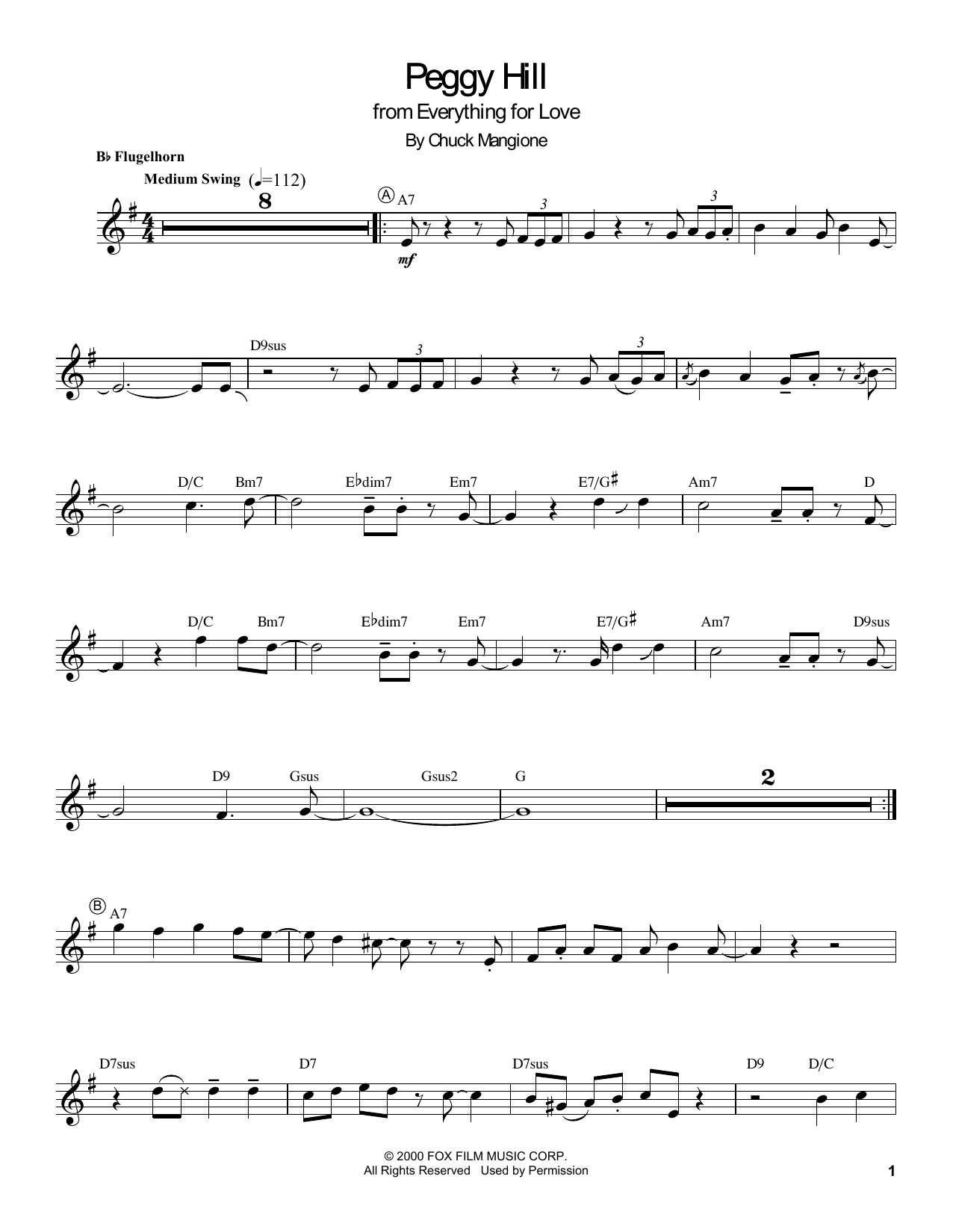Download Chuck Mangione Peggy Hill Sheet Music and learn how to play Trumpet Transcription PDF digital score in minutes