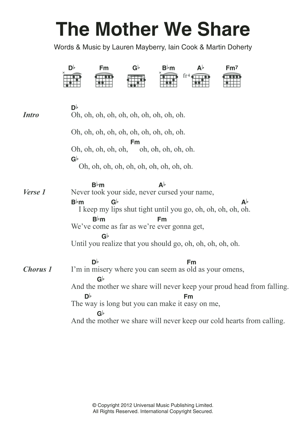 Download Chvrches The Mother We Share Sheet Music and learn how to play Lyrics & Chords PDF digital score in minutes