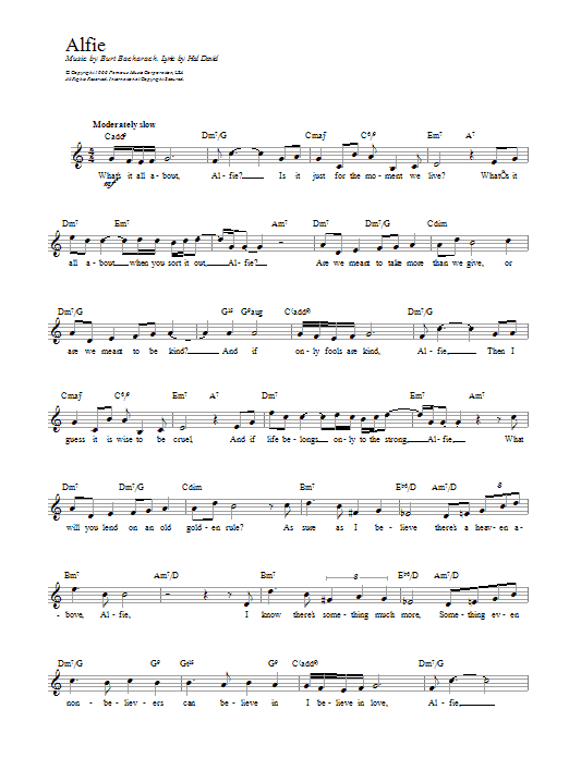 Download Cilla Black Alfie Sheet Music and learn how to play Melody Line, Lyrics & Chords PDF digital score in minutes