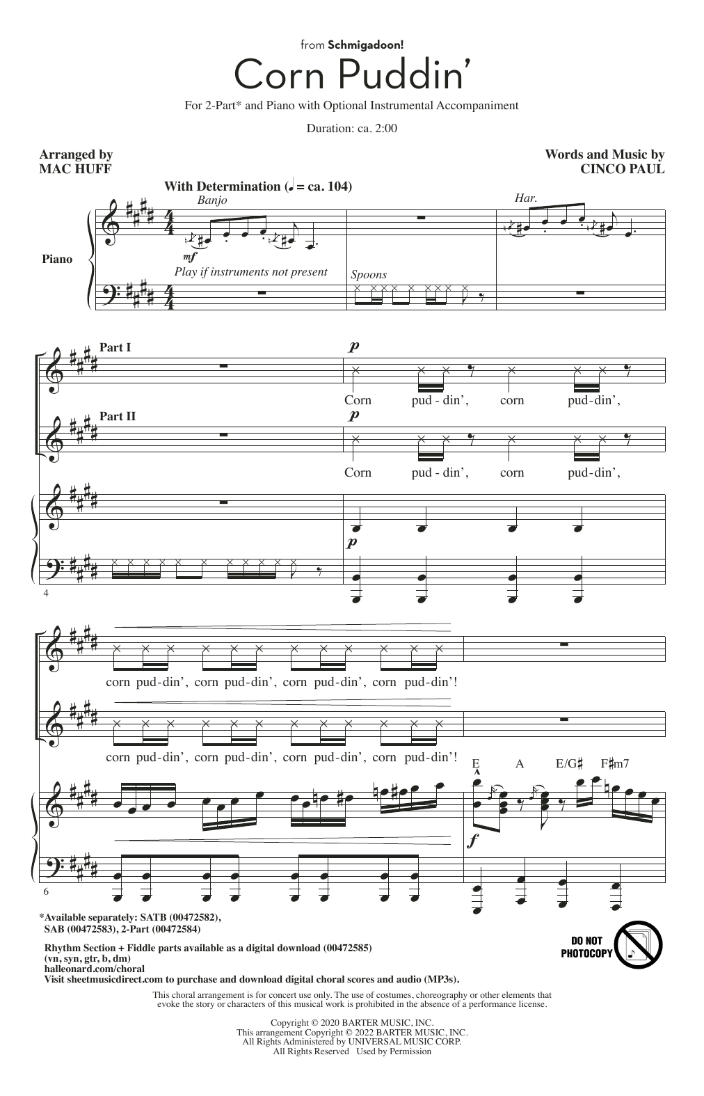 Download Cinco Paul Corn Puddin' (from Schmigadoon!) (arr. Mac Huff) Sheet Music and learn how to play SAB Choir PDF digital score in minutes