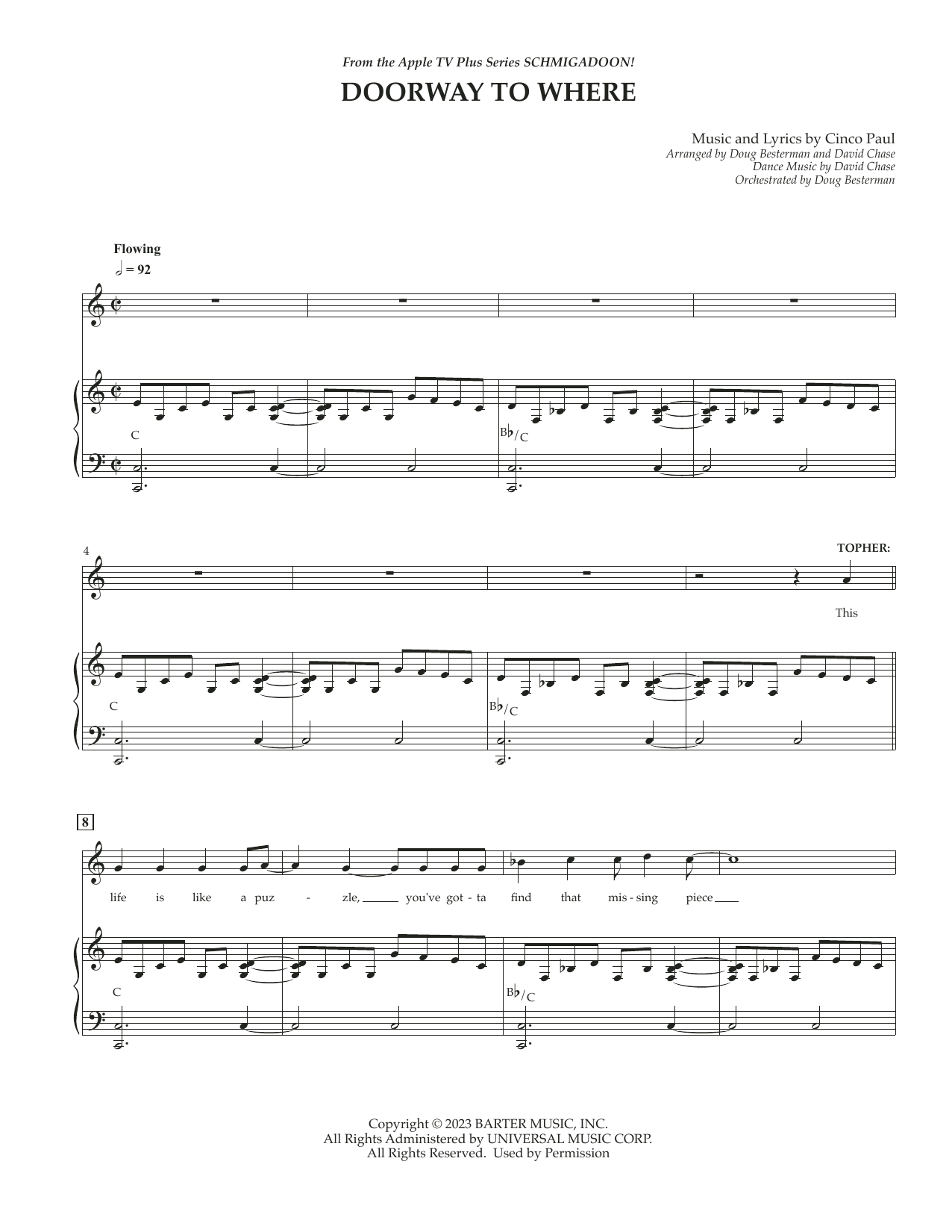 Download Cinco Paul Doorway To Where (from Schmigadoon! Season 2) Sheet Music and learn how to play Piano & Vocal PDF digital score in minutes