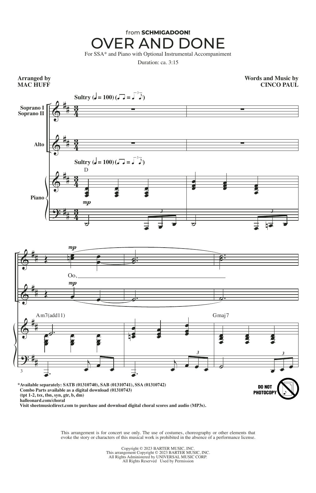 Download Cinco Paul Over And Done (from Schmigadoon!) (arr. Mac Huff) Sheet Music and learn how to play SAB Choir PDF digital score in minutes