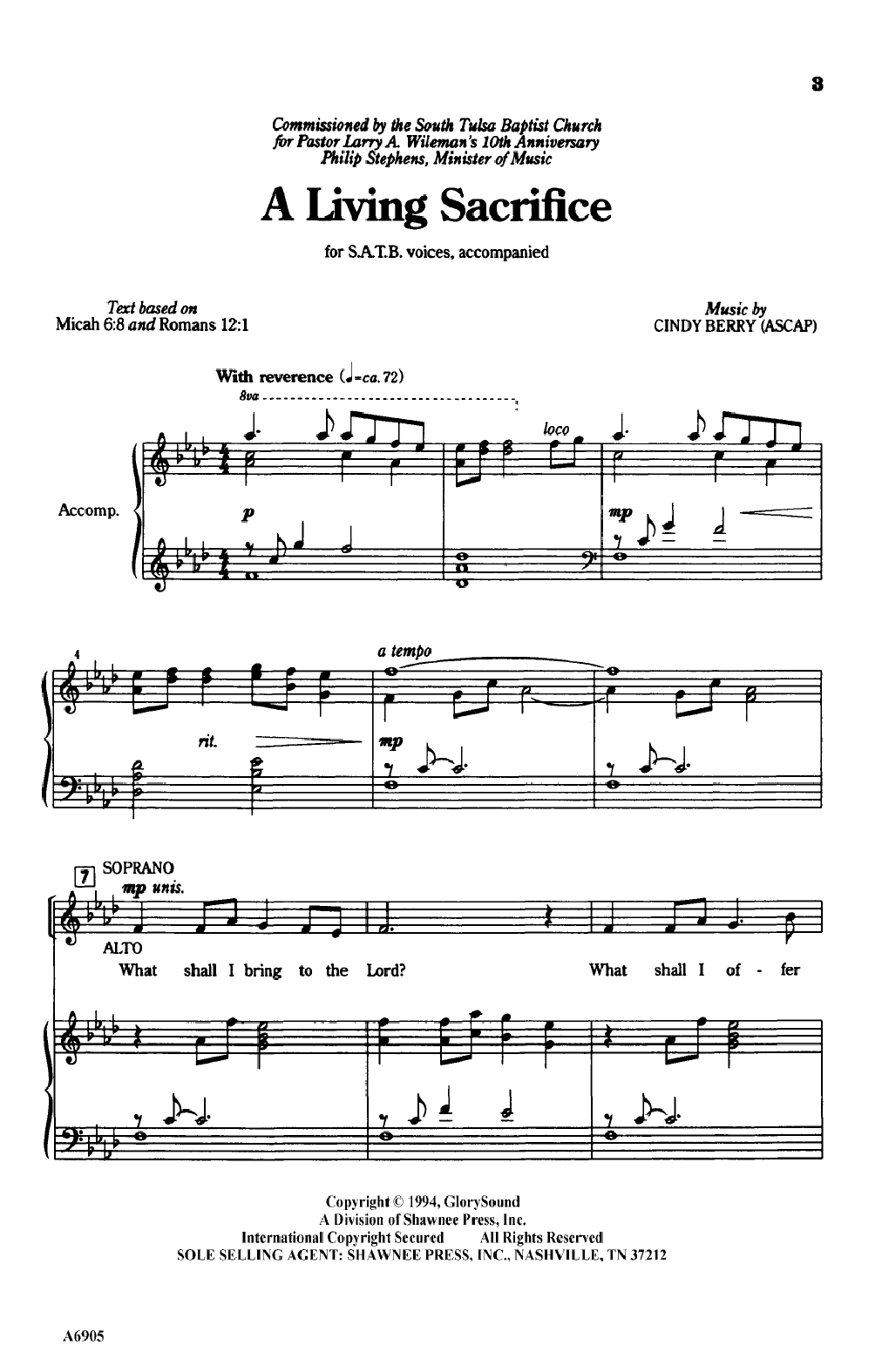 Download Cindy Berry A Living Sacrifice Sheet Music and learn how to play SATB Choir PDF digital score in minutes