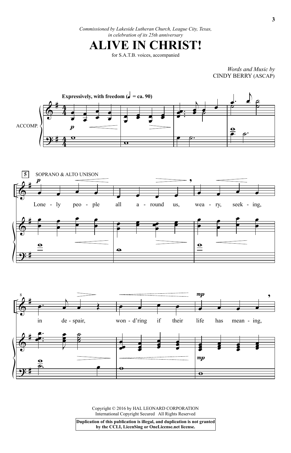 Download Cindy Berry Alive In Christ! Sheet Music and learn how to play SATB PDF digital score in minutes