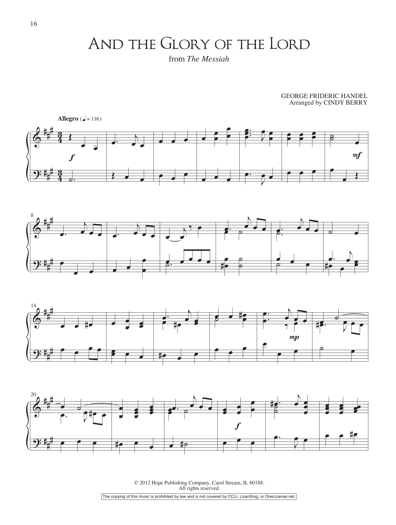 Download Cindy Berry And the Glory of the Lord Sheet Music and learn how to play Piano Solo PDF digital score in minutes