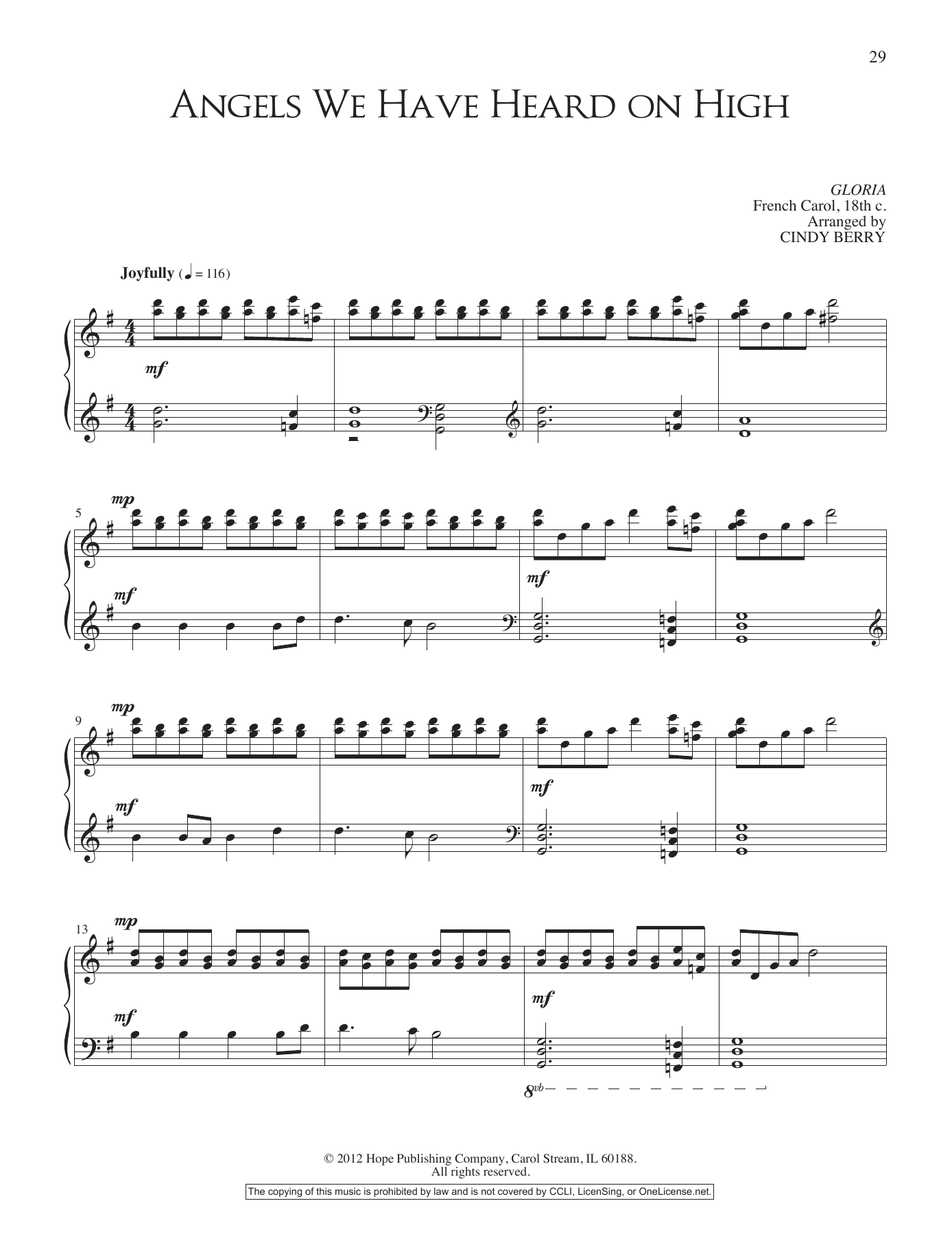 Download Cindy Berry Angels We Have Heard on High Sheet Music and learn how to play Piano Solo PDF digital score in minutes