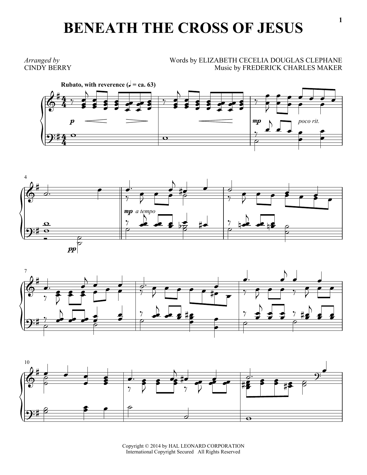 Download Frederick C. Maker Beneath The Cross Of Jesus Sheet Music and learn how to play Piano PDF digital score in minutes