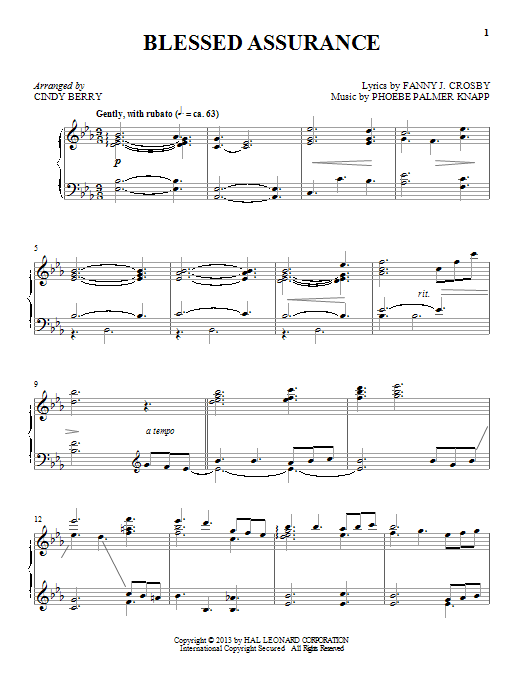 Download Phoebe P. Knapp Blessed Assurance Sheet Music and learn how to play Piano PDF digital score in minutes
