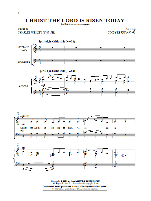 Download Cindy Berry Christ The Lord Is Risen Today Sheet Music and learn how to play SAB PDF digital score in minutes