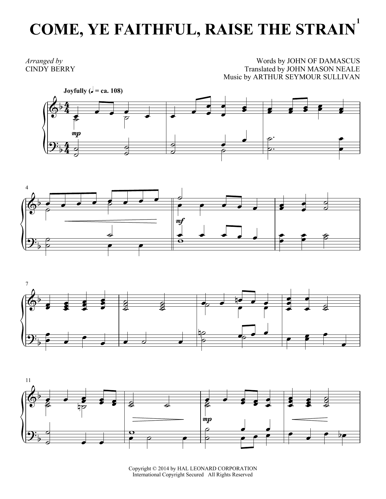 Download Arthur Seymour Sullivan Come, Ye Faithful, Raise The Strain Sheet Music and learn how to play Piano PDF digital score in minutes