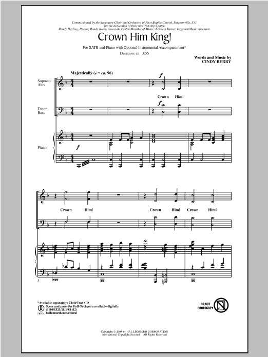 Download Cindy Berry Crown Him King! Sheet Music and learn how to play SATB PDF digital score in minutes