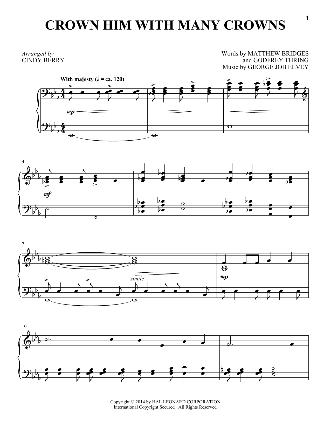 Download Matthew Bridges Crown Him With Many Crowns Sheet Music and learn how to play Piano PDF digital score in minutes