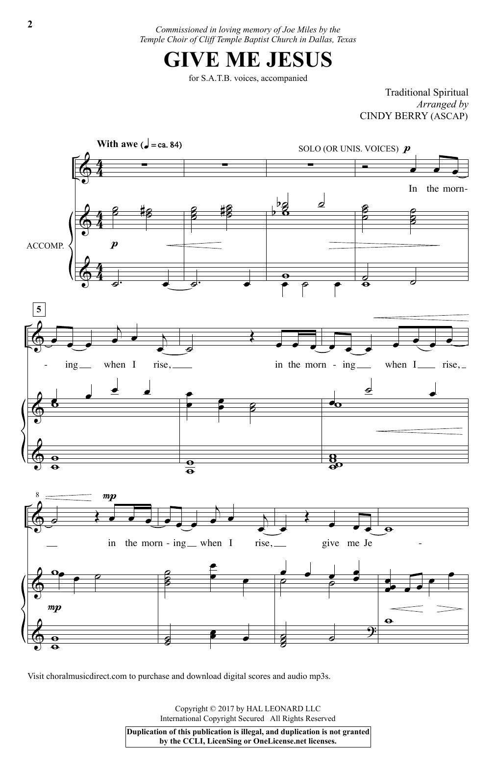 Download Cindy Berry Give Me Jesus Sheet Music and learn how to play SATB PDF digital score in minutes