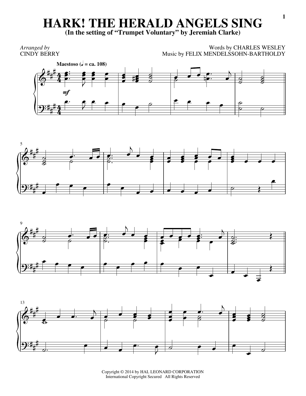 Download Cindy Berry Hark! The Herald Angels Sing Sheet Music and learn how to play Piano PDF digital score in minutes